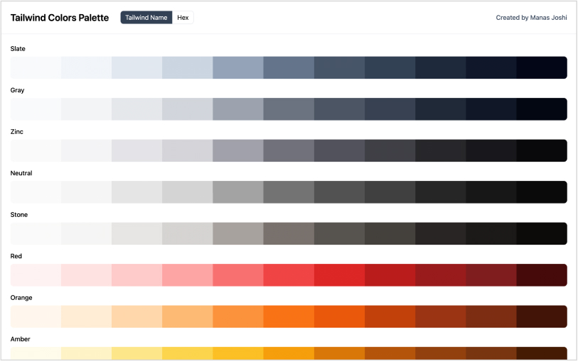 Image of Tailwind Colors Palette